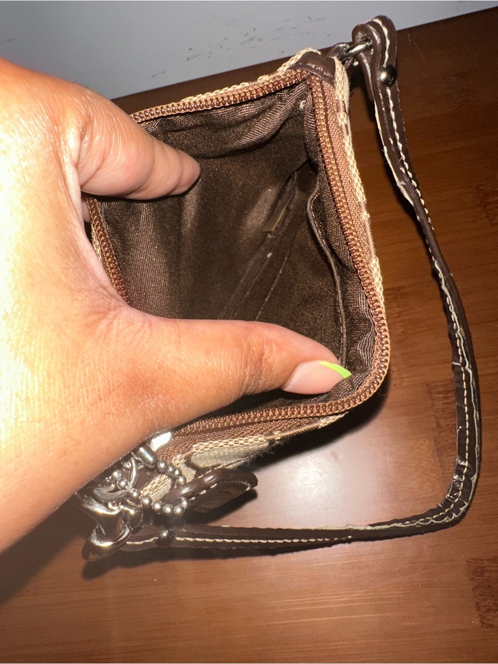 Coach Beige and Brown Signature Canvas Wristlet - Picture 3 of 4